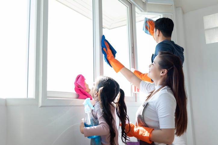 family cleaning together
